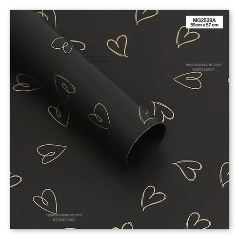 Heart Pattern Black Flower Wrapping Paper Plastic Sheet - 39A(20 Sheet)