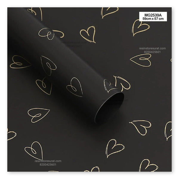 Heart Pattern Black Flower Wrapping Paper Plastic Sheet - 39A(20 Sheet)