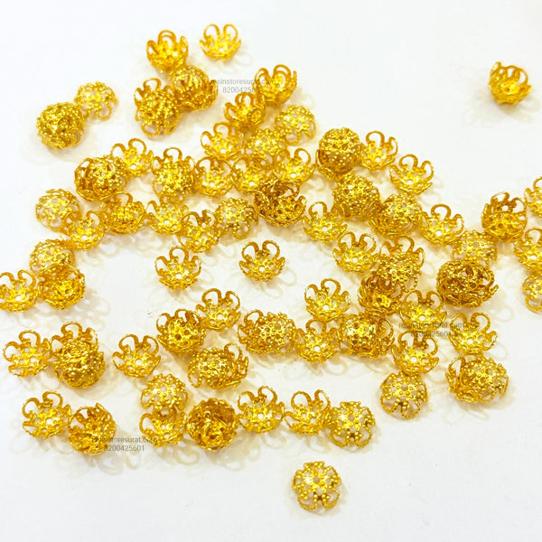 Gold Knot Flower Cap Gold Rakhi Beads