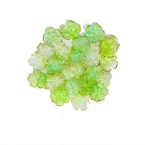 Golder Border Cherry Blossom Light Green Acrylic Flower Beads