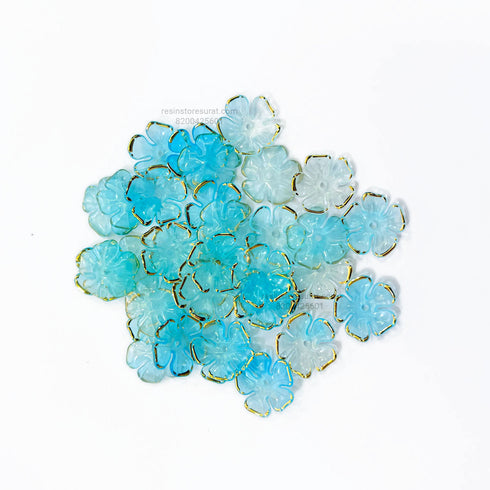 Golder Border Cherry Blossom Sky Blue Acrylic Flower Beads