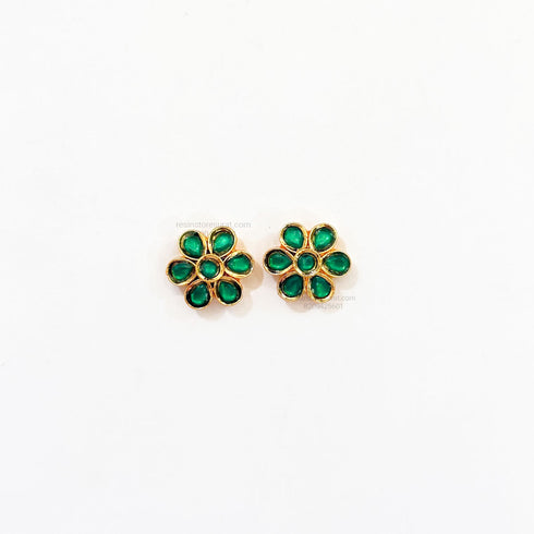 Green Flower Meenakari Gold Charm B8 - 2 Pcs