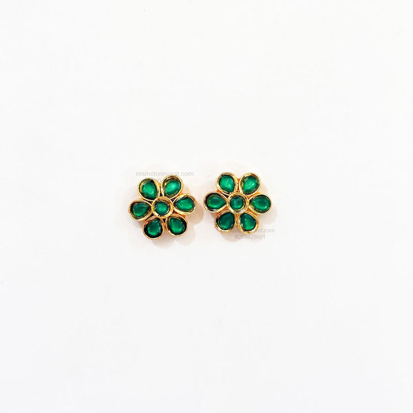 Green Flower Meenakari Gold Charm B8 - 2 Pcs