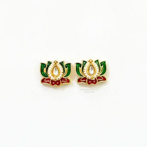 Green Lotus Meenakari Red Leaf Gold Charm D23 - 2 Pcs