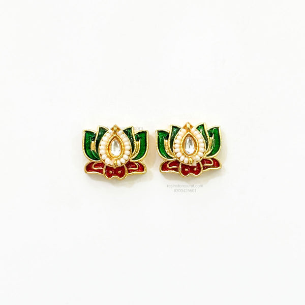 Green Lotus Meenakari Red Leaf Gold Charm D23 - 2 Pcs
