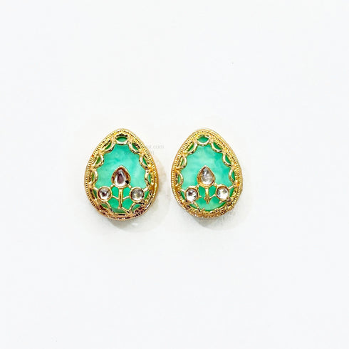 Green Ruby White Kundan Beads Gold Charm D21 - 2 Pcs