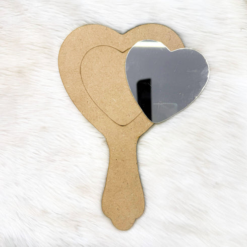 Heart Shape Hand Mirror MDF Base With Silver Acrylic