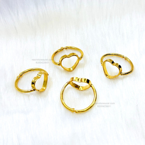 Resin Heart Holo Adjustable Bezel Ring Base - Gold
