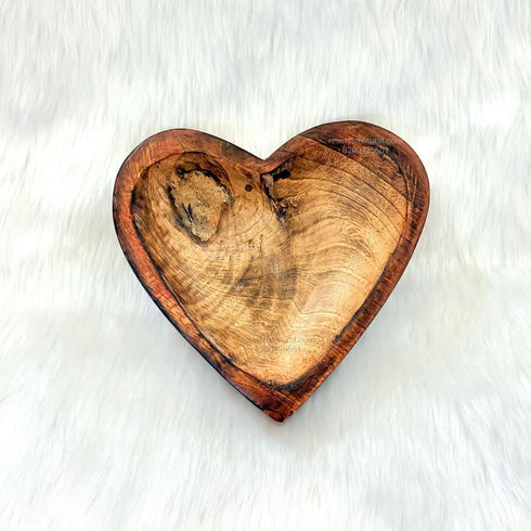 6 Inch Heart Shape Wooden Candle Bowl