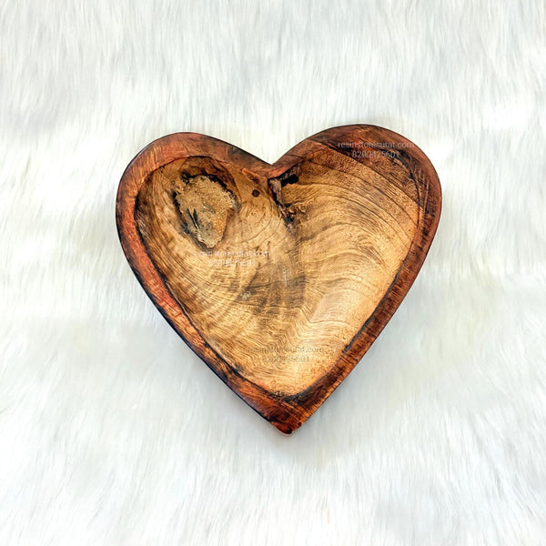 6 Inch Heart Shape Wooden Candle Bowl