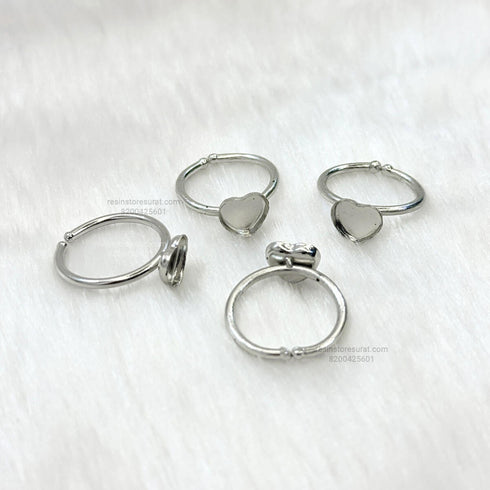 Resin Heart Adjustable Bezel Ring Base - Silver