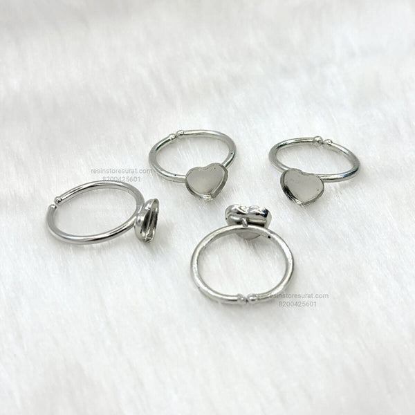 Resin Heart Adjustable Bezel Ring Base - Silver