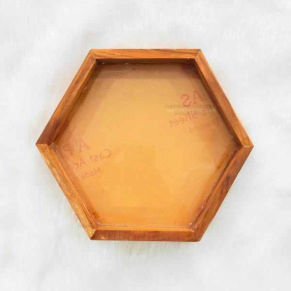 Hexagon Teak Wood Floating Frame with Acrylic Base