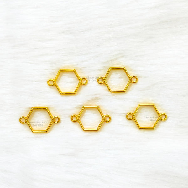 2 Side Hook Hexagon Rakhi Bezel Gold - 5 Pcs