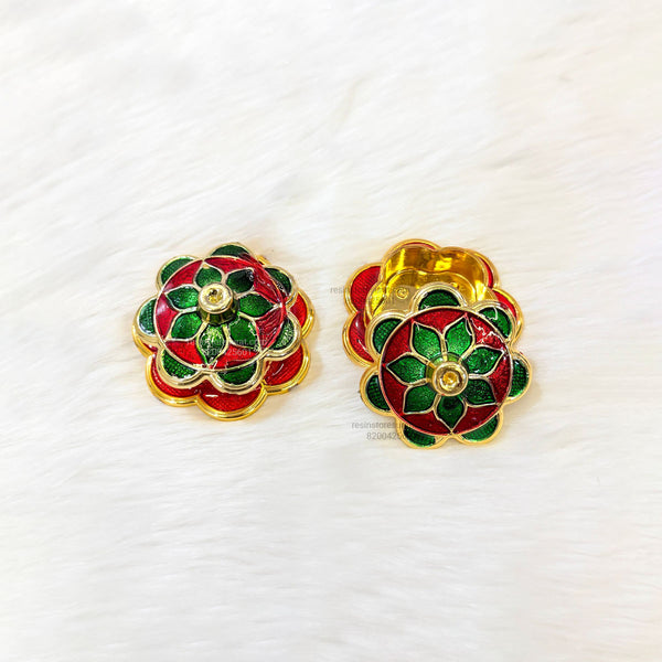 Designer Red Green Round Katori With Cap - K9 (1 Pcs)