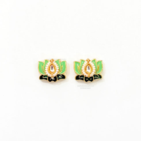 Light Green Lotus Meenakari Green Leaf Gold Charm D26 - 2 Pcs