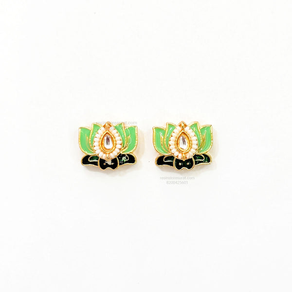 Light Green Lotus Meenakari Green Leaf Gold Charm D26 - 2 Pcs