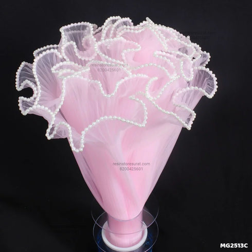 Light Pink Wrinkled Wrapping Paper Net With Pearl - 2513C