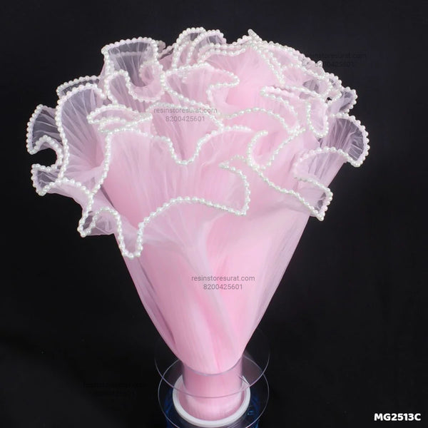 Light Pink Wrinkled Wrapping Paper Net With Pearl - 2513C