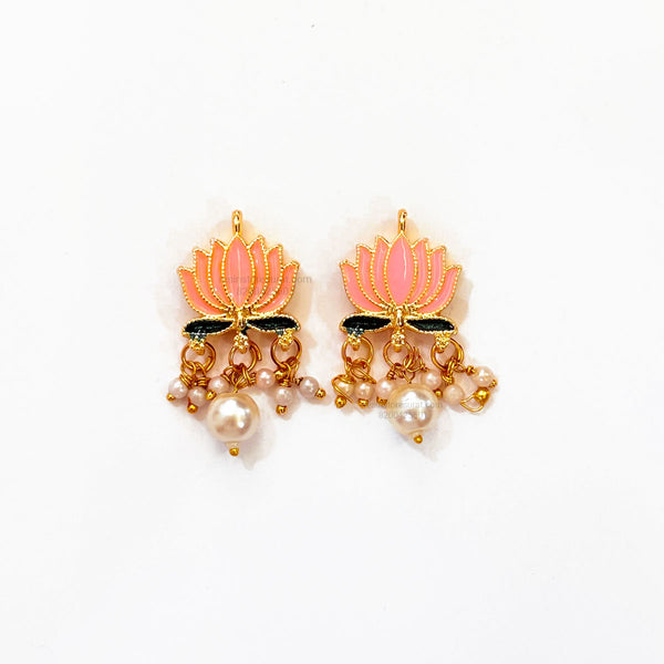 Light Pink Lotus Meenakari Pearl Beads Gold Charm D20 - 2 Pcs