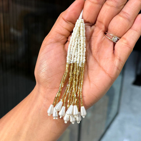 Long Latkan White, Gold & Drop Beads Latkan - L2