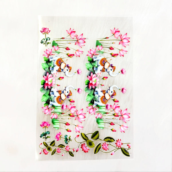 Lotus Elephant Pichwai 3D UV Sticker Sheet - A6