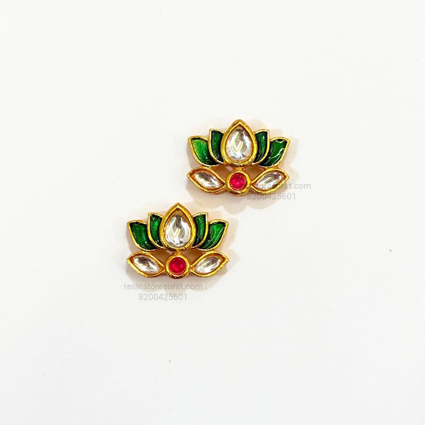 Lotus Meenakari Kundan Beads Green Gold Charm D14