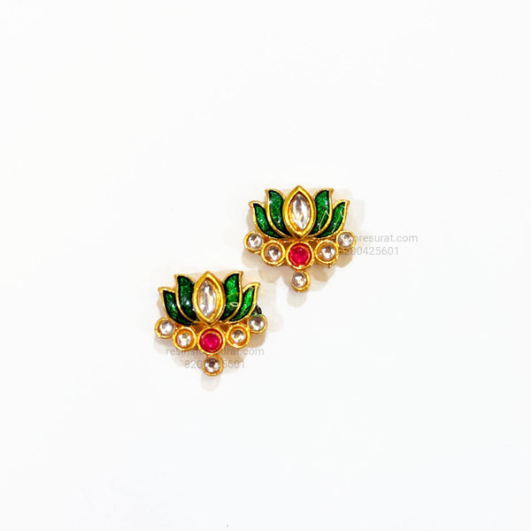 Lotus Round Meenakari Kundan Beads Green Gold Charm C3