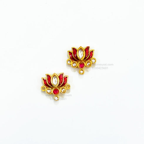 Lotus Round Meenakari Kundan Beads Red Gold Charm C4