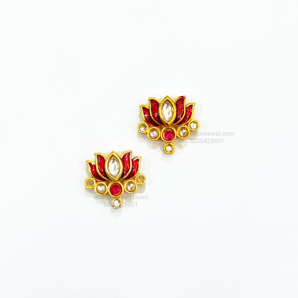 Lotus Round Meenakari Kundan Beads Red Gold Charm C4