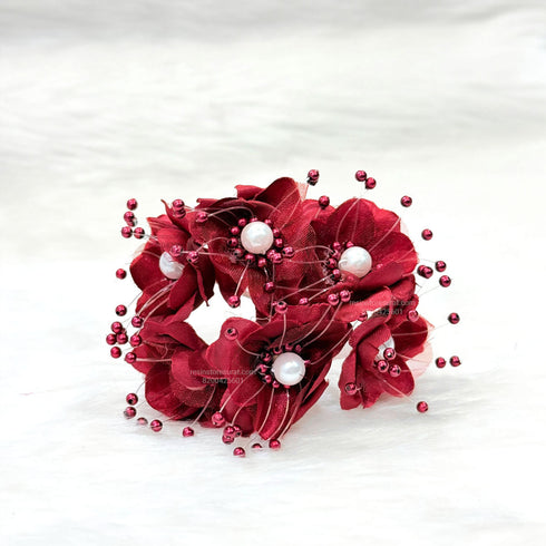 Maroon Organza and Satin Flower with Pearl Spray Burgundy Artificial Flower