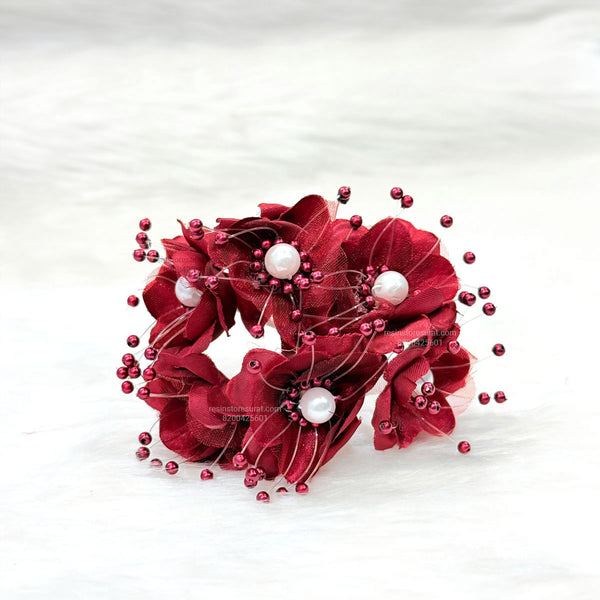 Maroon Organza and Satin Flower with Pearl Spray Burgundy Artificial Flower