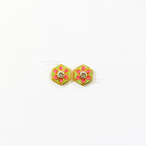 Meena Pink and light Green Diamond Hexagon Gold Charm B16