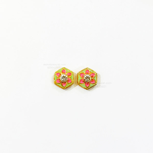 Meena Pink and light Green Diamond Hexagon Gold Charm B16