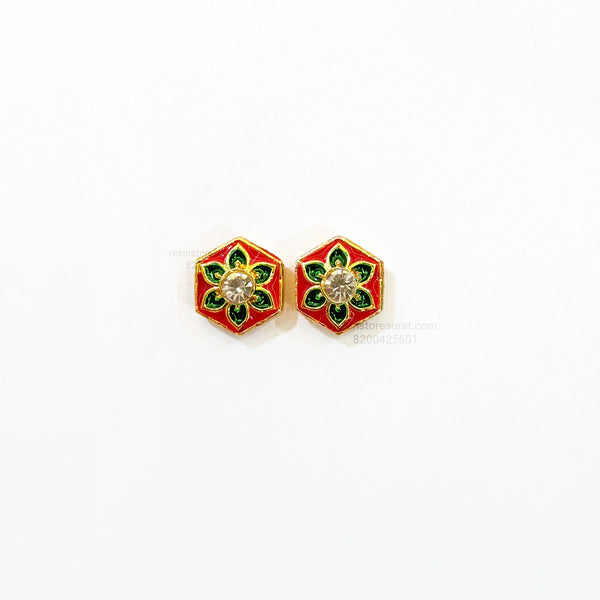 Meena Red Green Diamond Hexagon Gold Charm B17