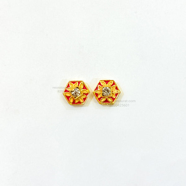 Meena Red Yellow Diamond Hexagon Gold Charm B18