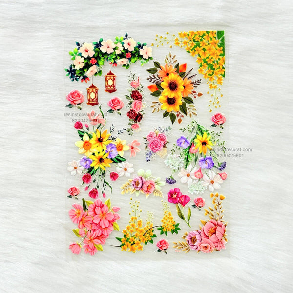 Mix Flower 3D UV Sticker Sheet - A6
