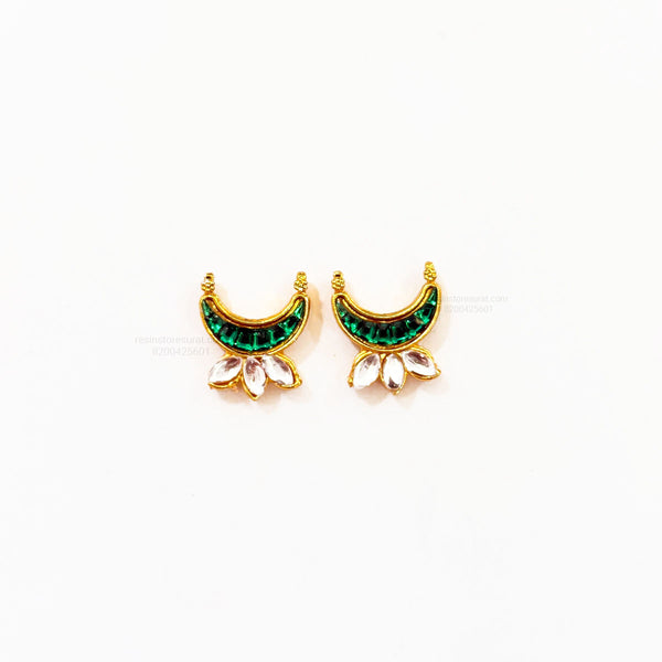 Moon Green Meenakari Kundan With Leaf Gold Charm B12 - 2 Pcs