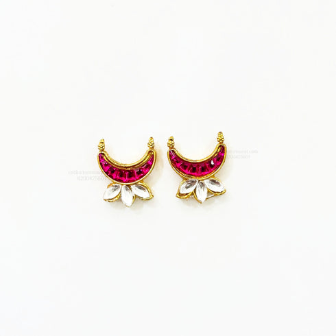 Moon Pink Meenakari Kundan With Leav Gold Charm B11 - 2 Pcs