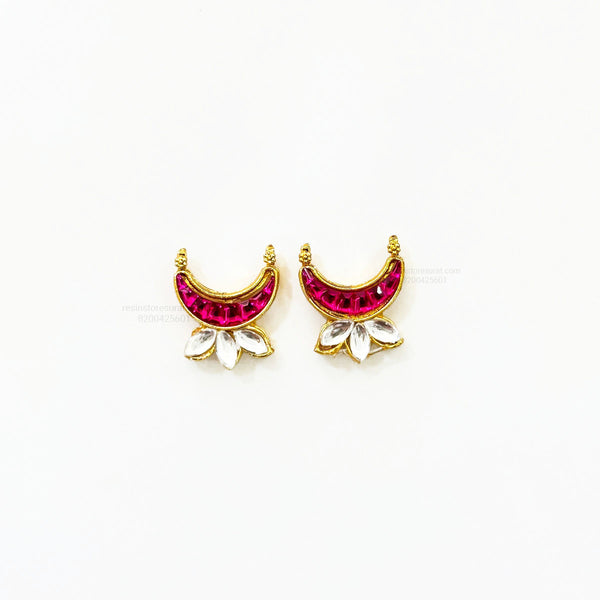 Moon Pink Meenakari Kundan With Leav Gold Charm B11 - 2 Pcs