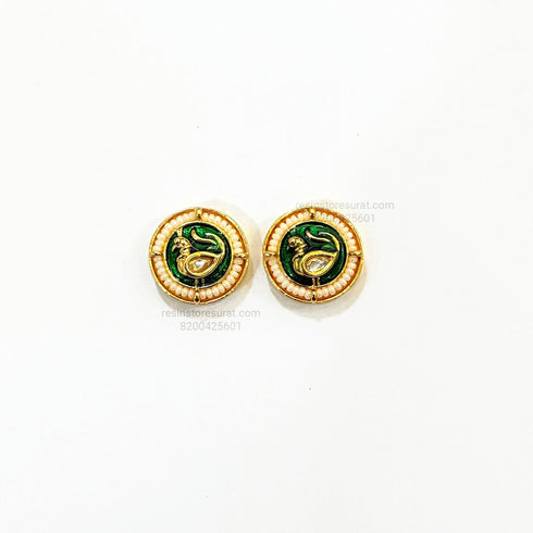 Peacock With pearl ring Meenakari Kundan Beads Green Gold Charm D6