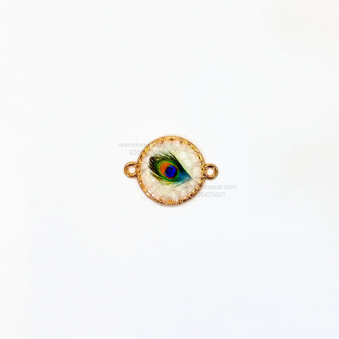 Peacock Feather Round Metal Rakhi Charm