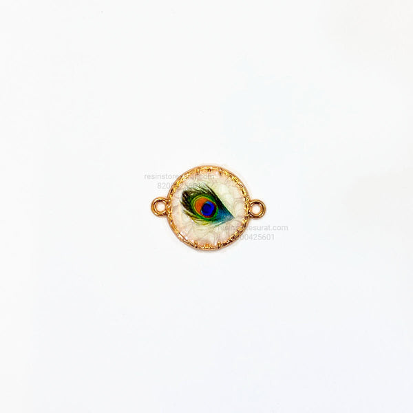 Peacock Feather Round Metal Rakhi Charm