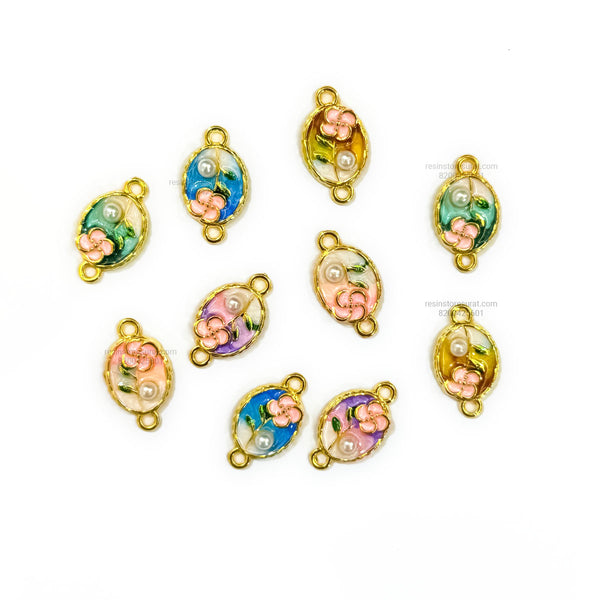Pearl Floral Enamel Oval Rakhi Charm - ER5 (Random Color)