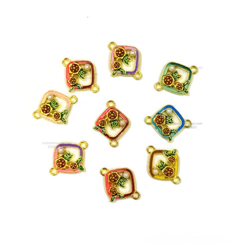 Pearl Floral Enamel Square Rakhi Charm - ER4 (Random Color)