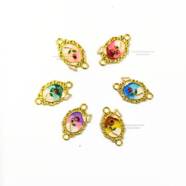 Pearl Floral Enamel With Butterfly Designer Oval Rakhi Charm - ER3 (Random Color)