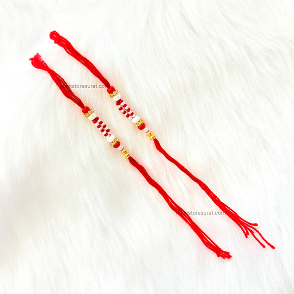 Readymade Red White Pearl Rakhi Thread