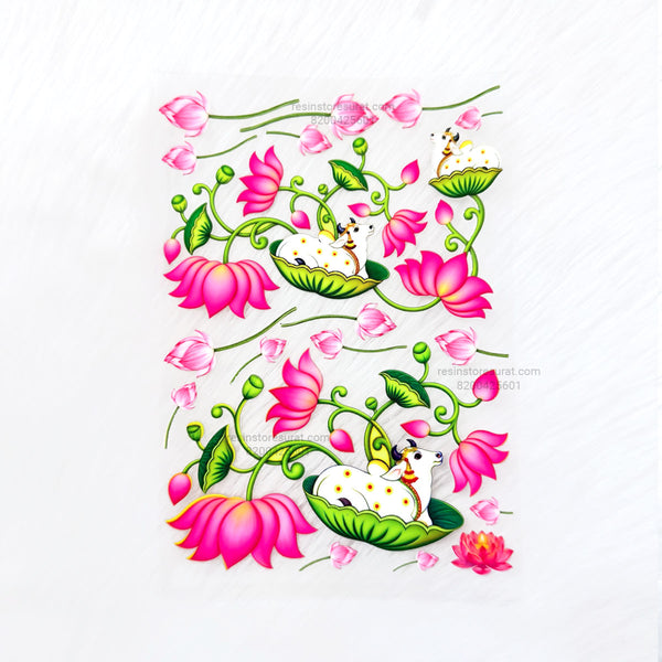 Cow and Lotus Pichwai 3D Uv Sticker Sheet - A6