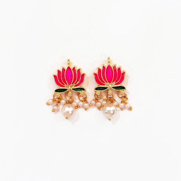 Pink Lotus Meenakari Pearl Beads Gold Charm D19 - 2 Pcs