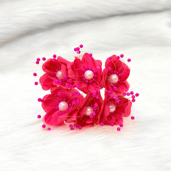 Pink Organza and Satin Flower with Pearl Spray Burgundy Artificial Flower